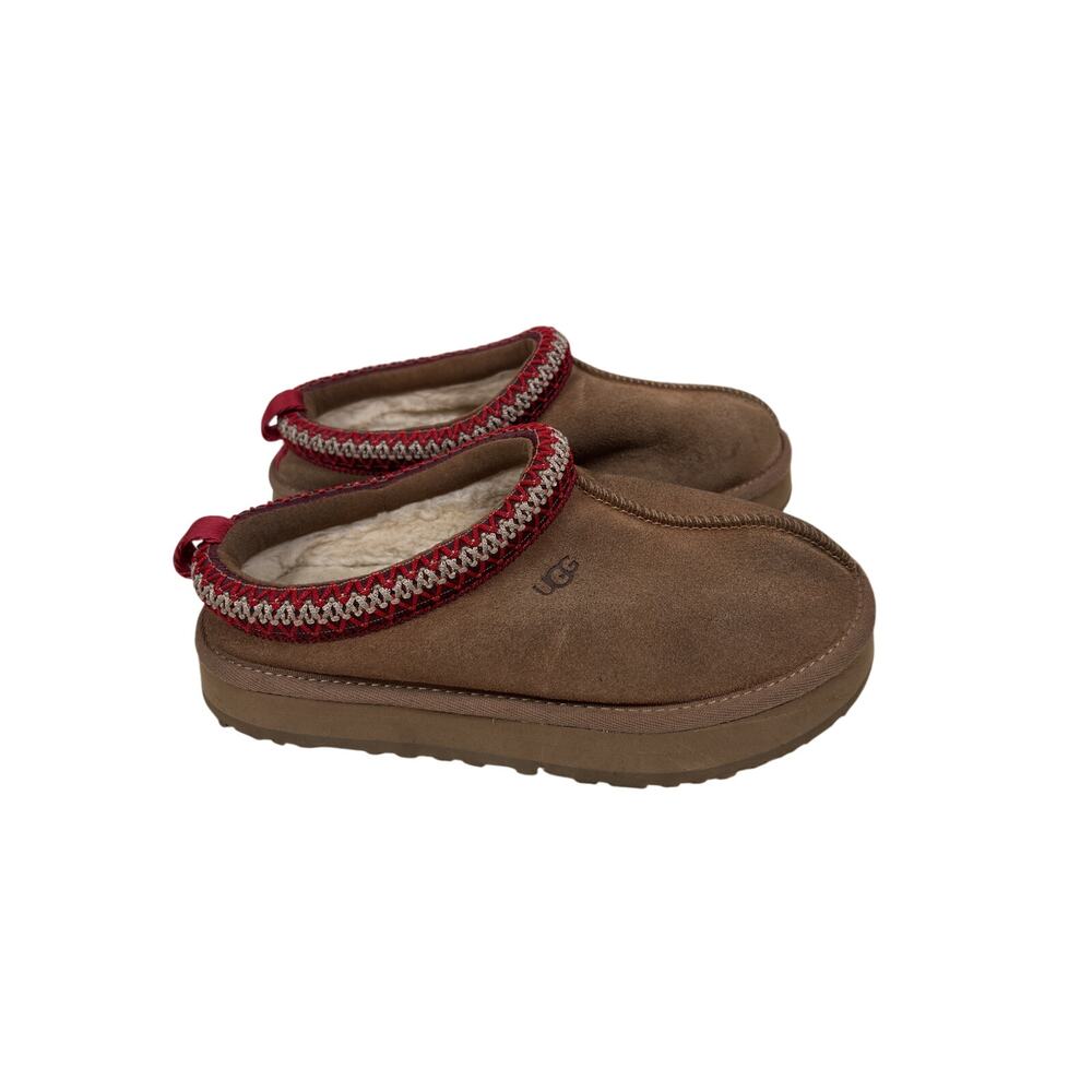 UGG Tasman Slippers Girls Size 2 Brown Suede Fleece Lined Platform